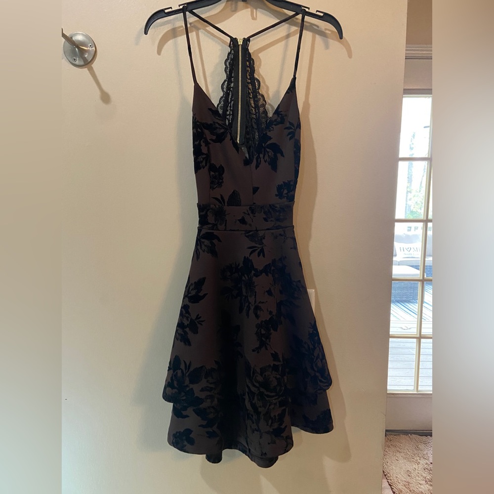 Brown and black lace homecoming Lulu's dress